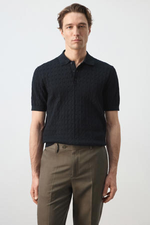 regular polo met kabels donkerblauw