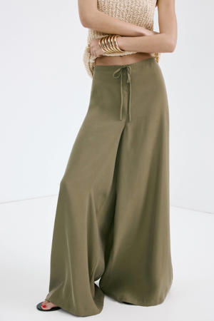 wide leg regular waist casual broek lichtkaki