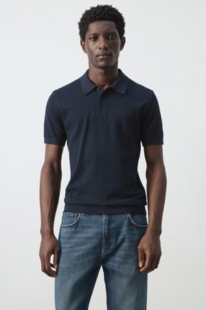 regular polo donkerblauw fijn gebreid