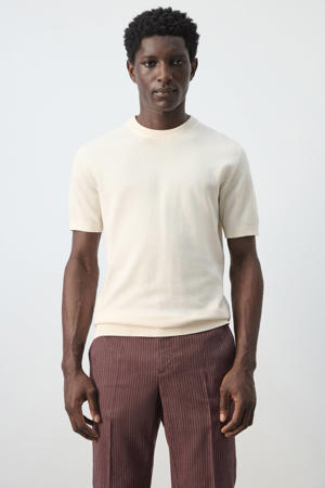 slim T-shirt ecru rib gebreid