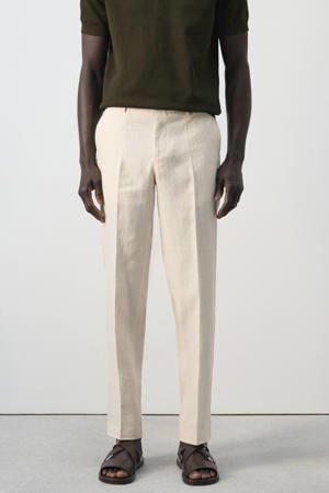 slim pantalon met linnen beige