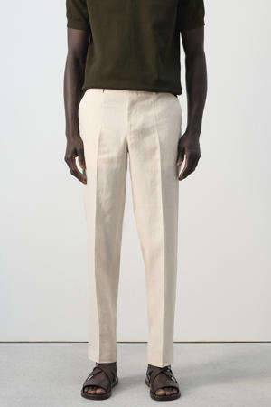 slim pantalon met linnen beige