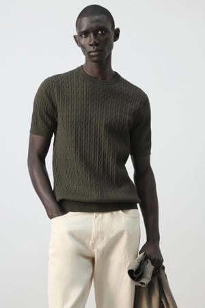 slim T-shirt gebreid donkerbruin