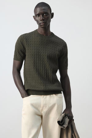 slim T-shirt gebreid donkerbruin