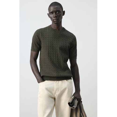 Mango Man slim T-shirt gebreid donkerbruin afbeelding