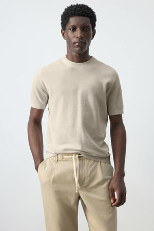 slim T-shirt beige rib gebreid
