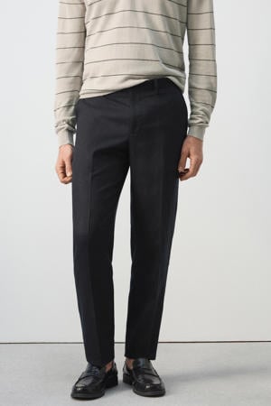 slim pantalon met linnen donkerblauw