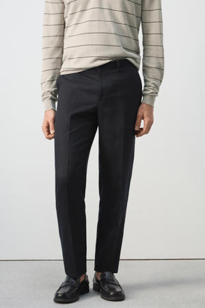 slim pantalon met linnen donkerblauw
