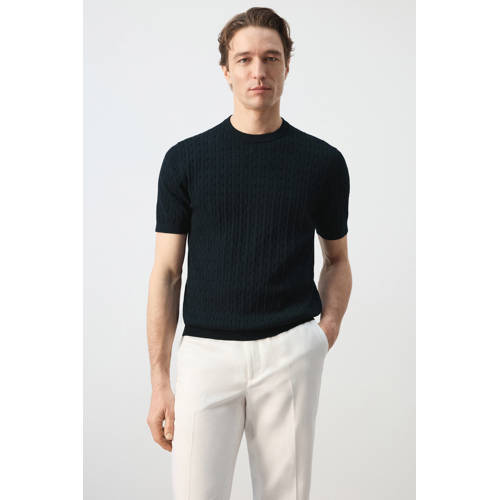 Mango Man slim T-shirt gebreid donkerblauw afbeelding