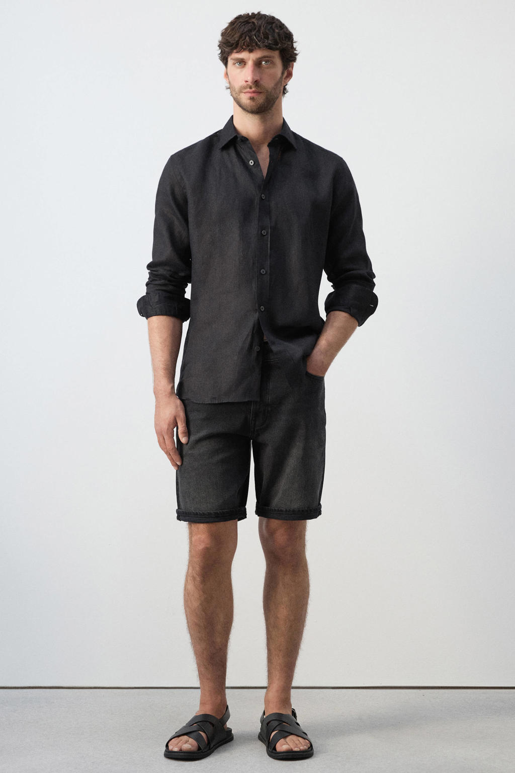 Mango Man denim slim short zwart