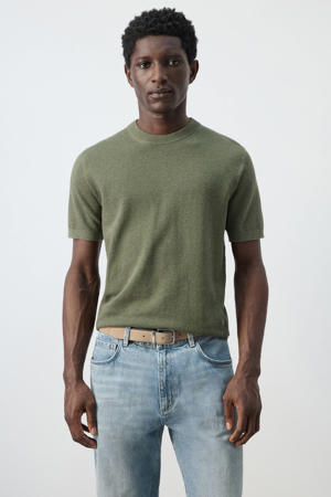 slim T-shirt groen rib gebreid