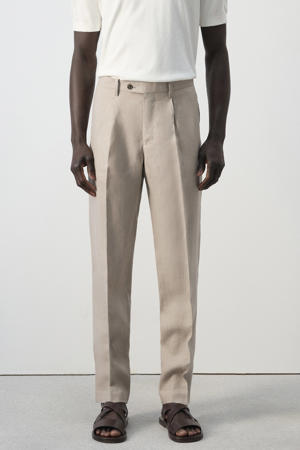 slim pantalon met linnen beige