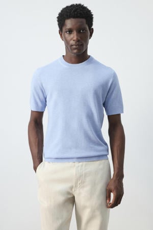 slim T-shirt lichtblauw rib gebreid