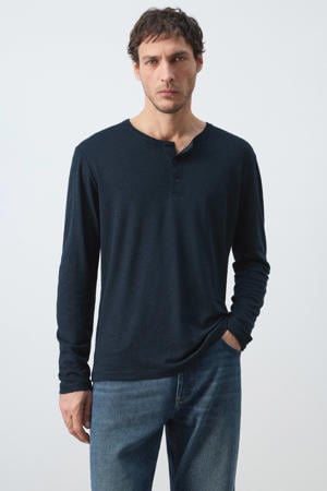 longsleeve met linnen donkerblauw