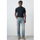 Mango Man slim T-shirt donkerblauw rib gebreid