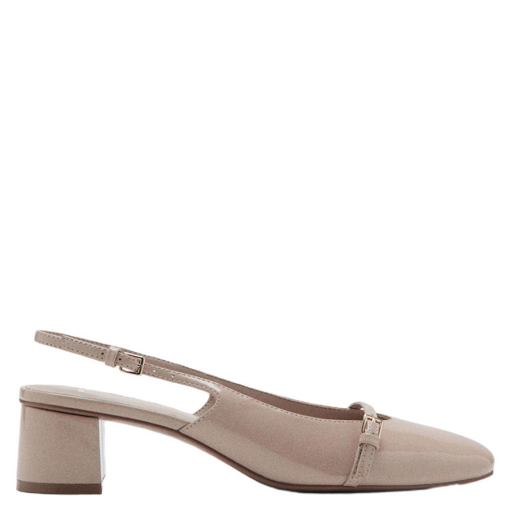 Mango lakleren slingback pumps met blokhak taupe