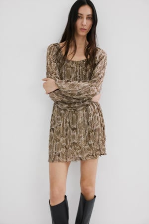korte jurk met dierenprint beige