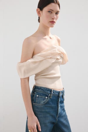 cropped top beige rib gebreid