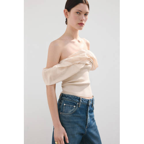 Mango cropped top beige rib gebreid afbeelding