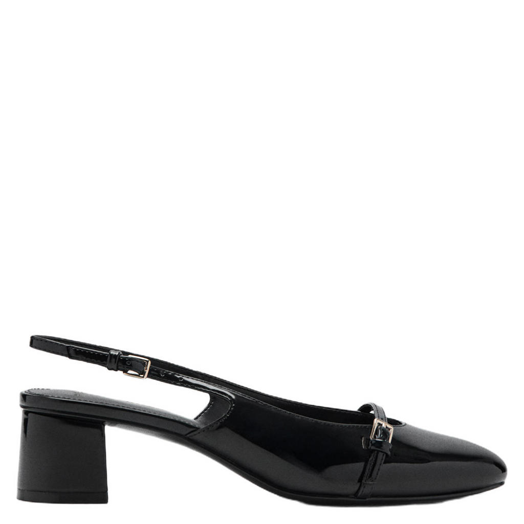 Zwarte dames Mango lakleren slingback pumps met blokhak met gesp