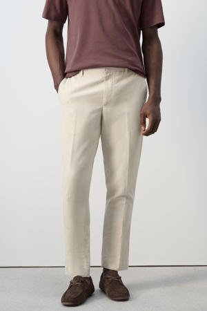 slim casual broek met linnen beige