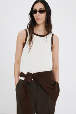 jersey top met bies ecru