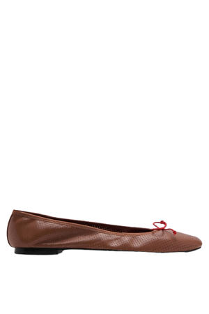 leren ballerina's met strik donkerbruin