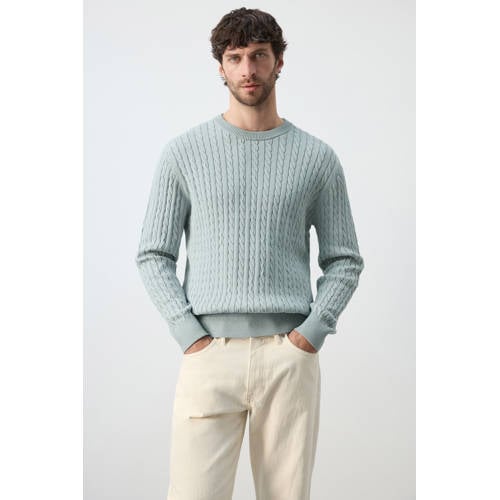 Mango Man trui met kabels blauw afbeelding