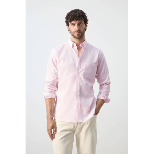 Mango Man regular casual overhemd roze afbeelding
