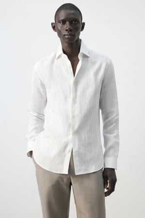slim casual overhemd met linnen wit