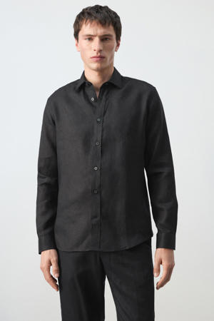 regular casual overhemd met linnen zwart