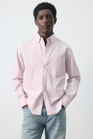 comfort gestreepte casual overhemd roze