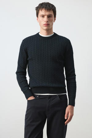 trui met kabels donkerblauw