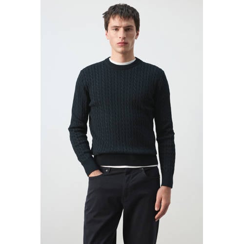 Mango Man trui met kabels donkerblauw afbeelding