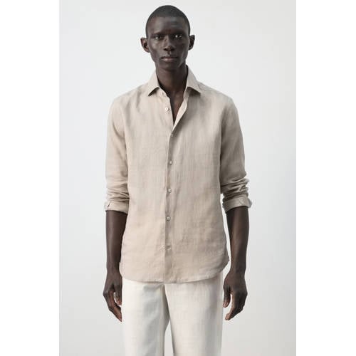 Mango Man slim casual overhemd beige afbeelding