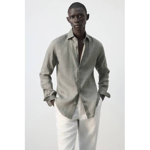 Mango Man slim casual overhemd taupe afbeelding
