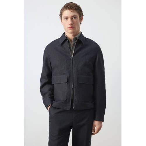 Mango Man jack met linnen donkerblauw afbeelding