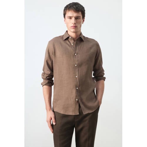 Mango Man regular casual overhemd bruin afbeelding