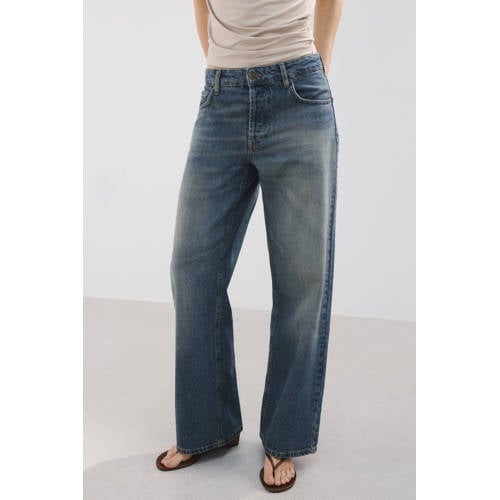Mango low waist straight leg jeans medium blue denim afbeelding