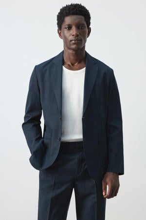 colbert met linnen donkerblauw