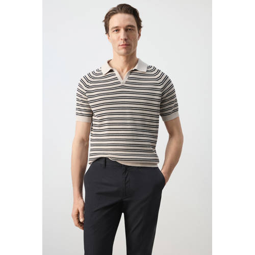 Mango Man regular gestreepte polo beige afbeelding