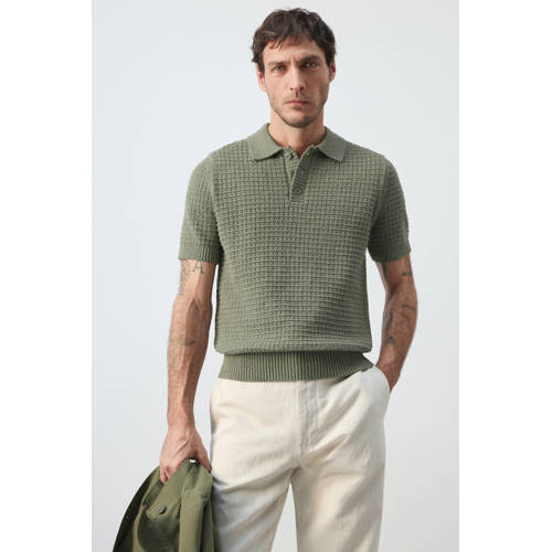 Mango Man regular polo gebreid groen afbeelding