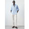 Mango Man slim casual overhemd met linnen lichtblauw