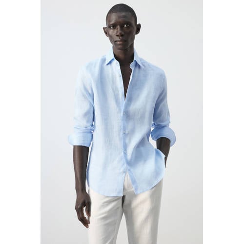 Mango Man slim casual overhemd lichtblauw afbeelding