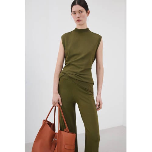 Mango regular waist casual broek groen afbeelding