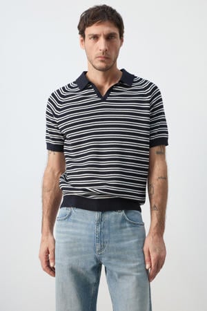 regular gestreepte polo donkerblauw