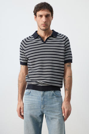 regular gestreepte polo donkerblauw