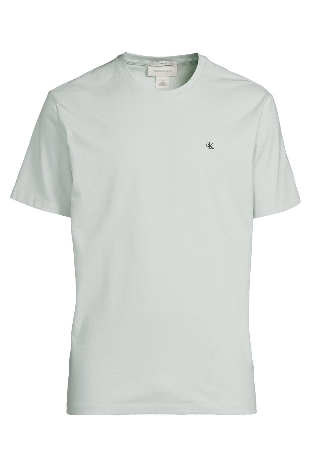 Lichtblauwe heren CALVIN KLEIN JEANS regular T-shirt van katoen met effen, korte mouwen en ronde hals