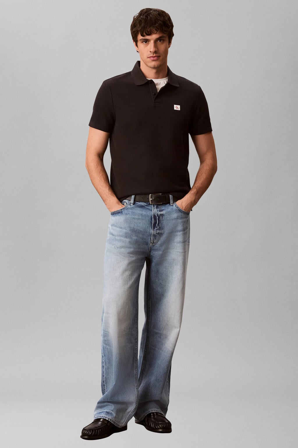 Zwarte heren CALVIN KLEIN JEANS regular fit polo van katoen met logo dessin en korte mouwen
