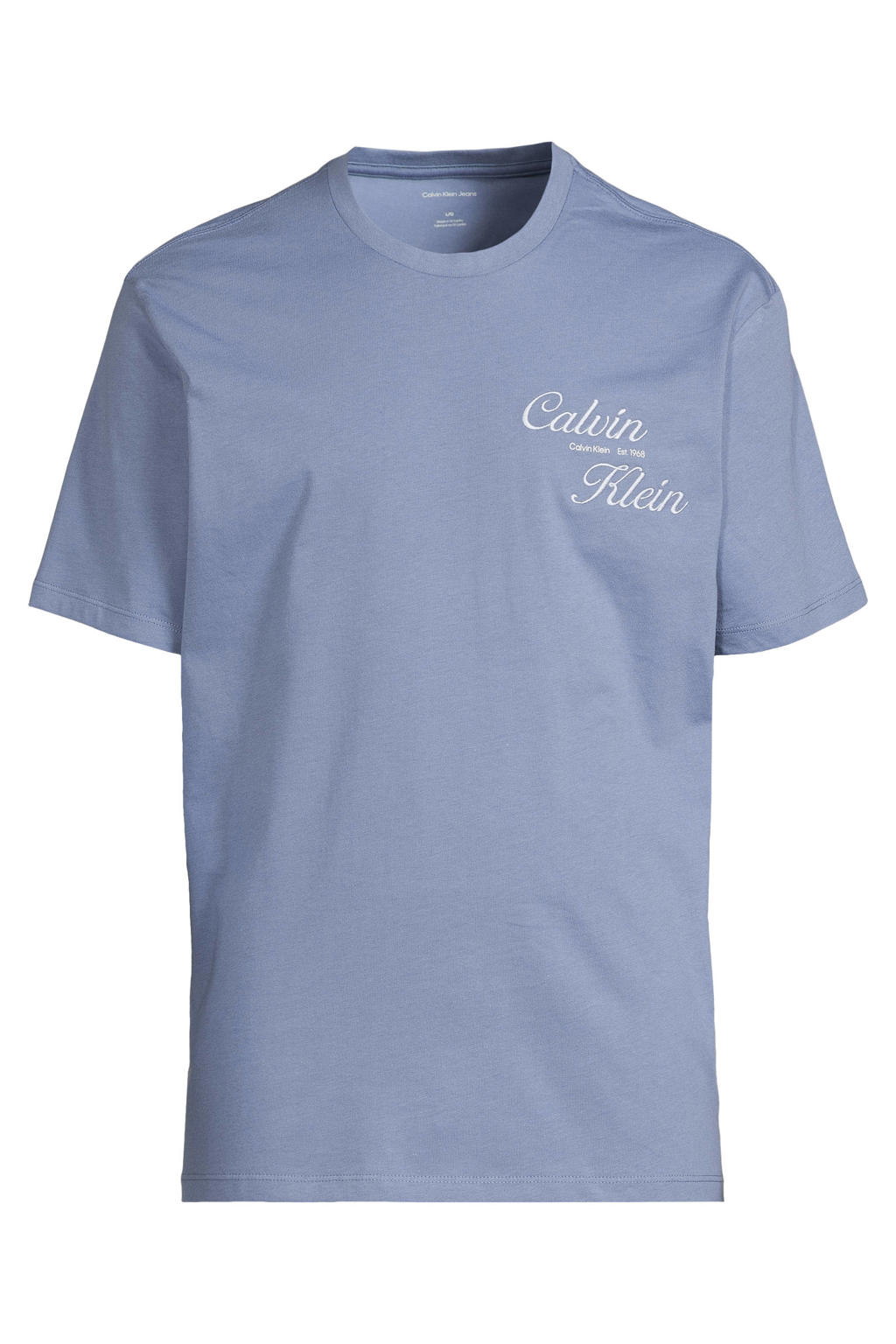 Blauwe heren CALVIN KLEIN JEANS regular T-shirt van katoen met backprint, korte mouwen en ronde hals